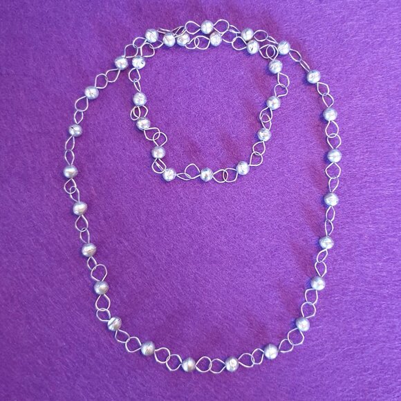 32'' Vintage Sterling Silver Handcrafted Bead Wire-Wrapped Long Chain Necklace - Picture 4 of 12